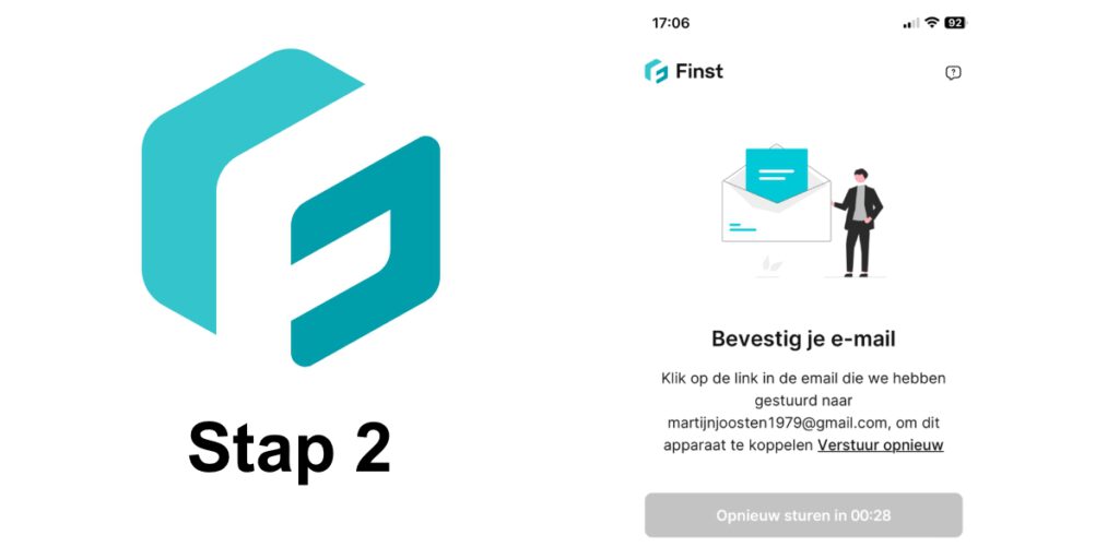 Finst account aanmaken bevestig e-mail stap 2